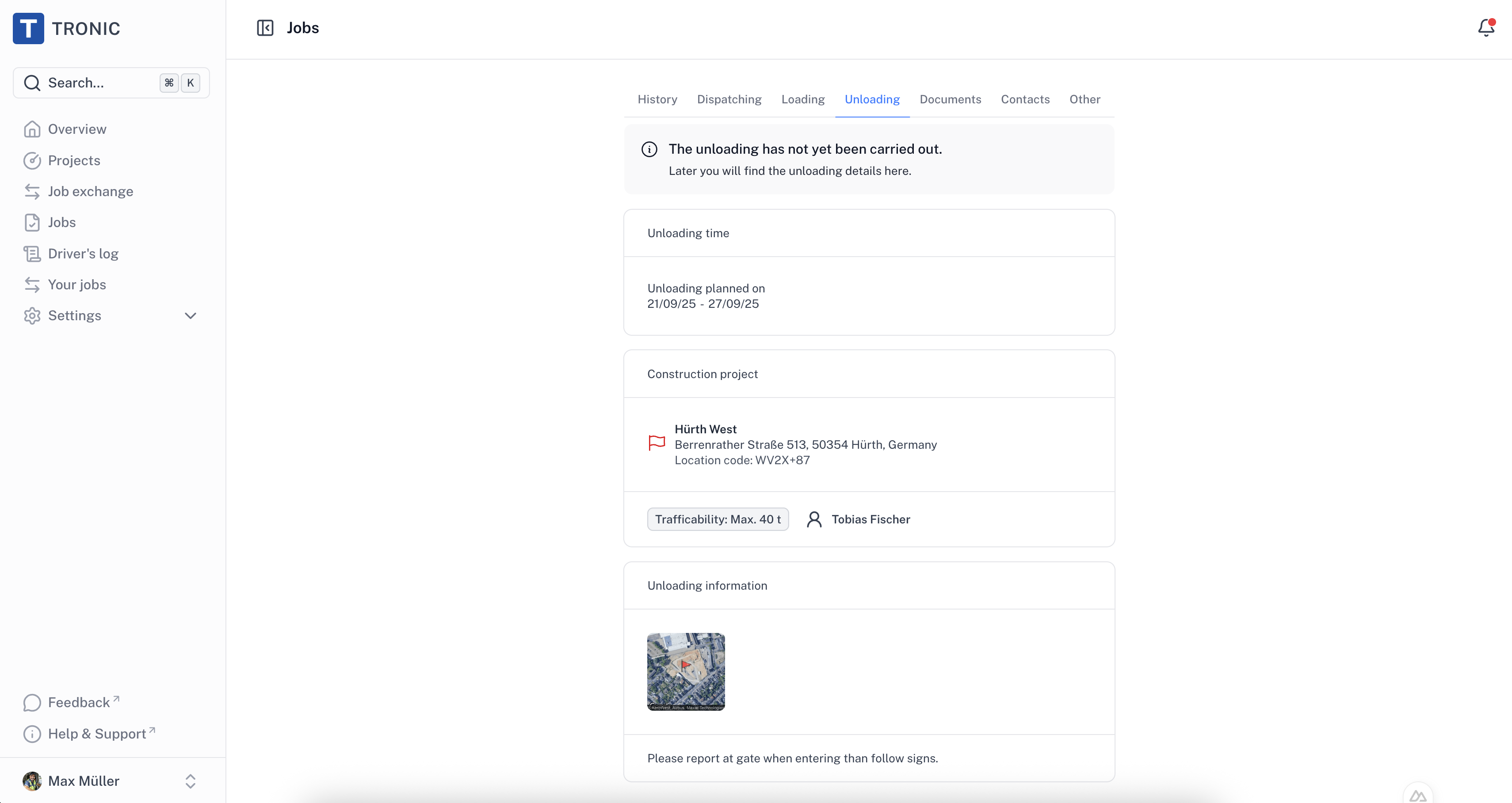 Unloading Overview View